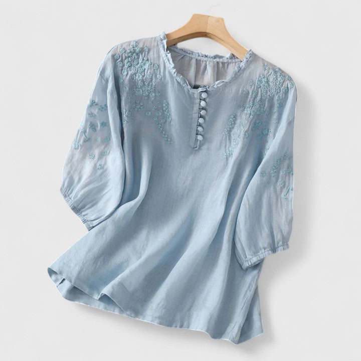 Zyra™ | Elegant Broderet Sommerbluse
