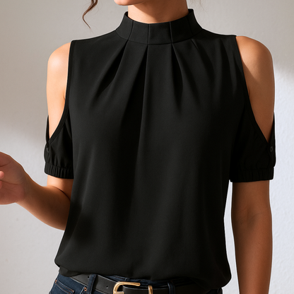 Zyra™ | Plisseret Cold Shoulder Bluse